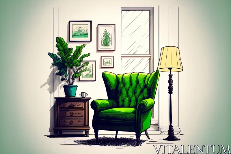 Green Arm Chair in Room: Charming Vignettes and Moody Lighting AI Image