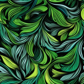 Green Leaves Pattern on Black Background