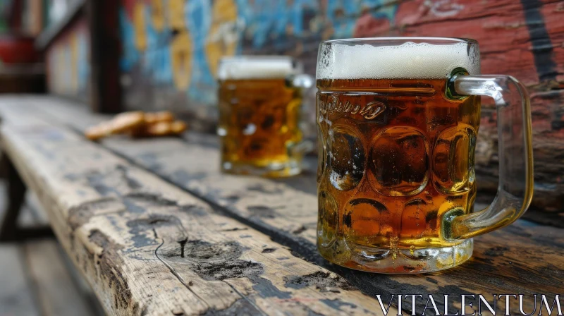 Inviting Still Life Composition: Glasses of Beer on a Wooden Table AI Image