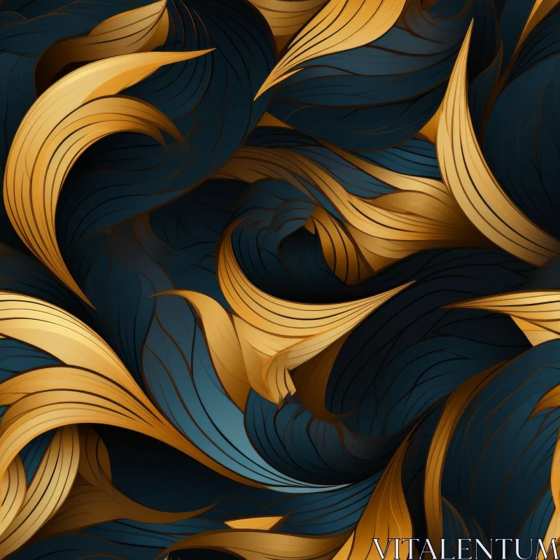 Luxury Golden Waves Seamless Pattern on Dark Blue Background AI Image