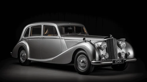 Opulent Anglo Gothic Silver Classic Car on Dark Background