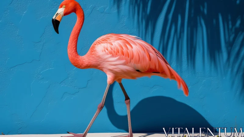 Pink Flamingo on Blue Background - Serene Nature Scene AI Image
