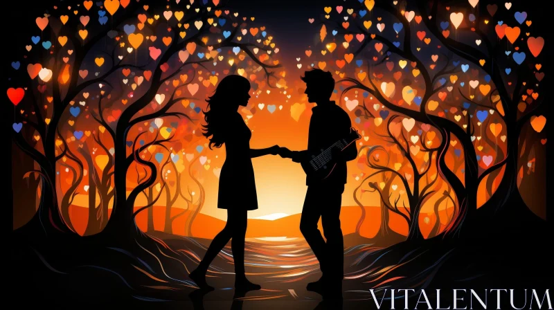 Romantic Couple in Love Forest Scene AI Image