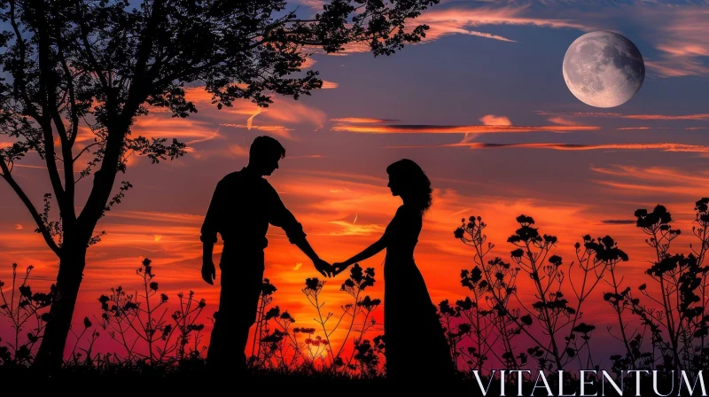 Romantic Sunset Landscape with Loving Couple AI Image