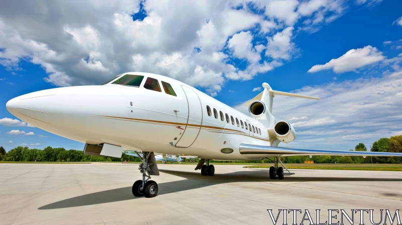 White Private Jet on Runway - Sky, Clouds, Business Jet AI Image