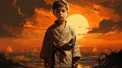 Young Boy Karate Portrait at Sunset