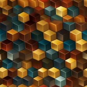 Brown, Teal, Yellow Cubes Seamless Pattern