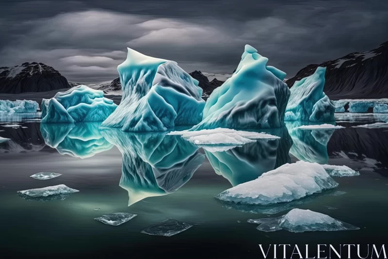 Captivating Icebergs in Dark Water - Surrealistic Photorealism AI Image