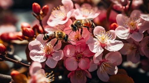 Cherry Blossom Bees - Close-Up Nature Photography