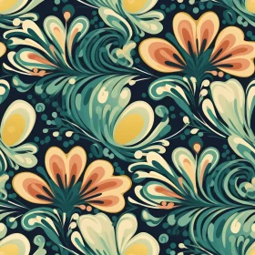 Dark Blue Floral Seamless Pattern - Traditional Folk Art Design