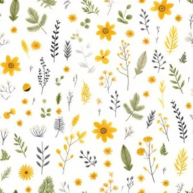 Delicate Watercolor Floral Pattern in Yellow, Green, White