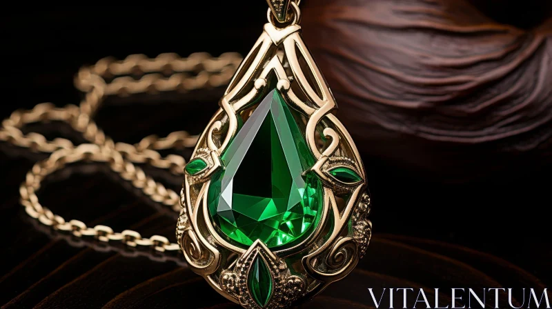 AI ART Exquisite Green Gemstone Teardrop Pendant on Gold Chain