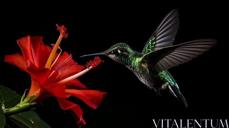 AI ART Green Hummingbird and Hibiscus Flower in Nature
