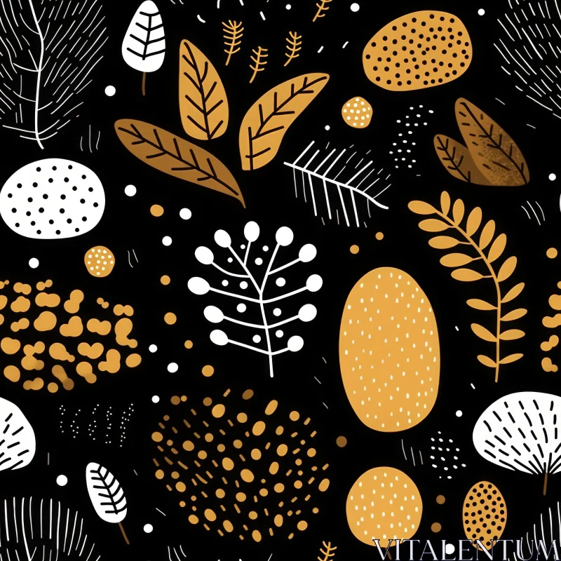 Hand-Drawn Floral Seamless Pattern in Mustard Yellow and Black AI Image