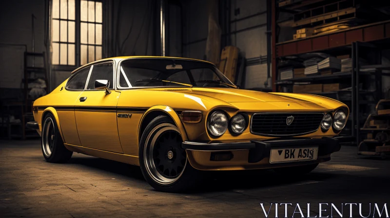 Majestic Yellow Classic Car in a Dramatic Warehouse Setting AI Image