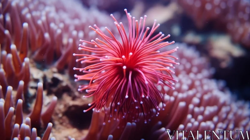 Red Anemone Underwater Scene AI Image