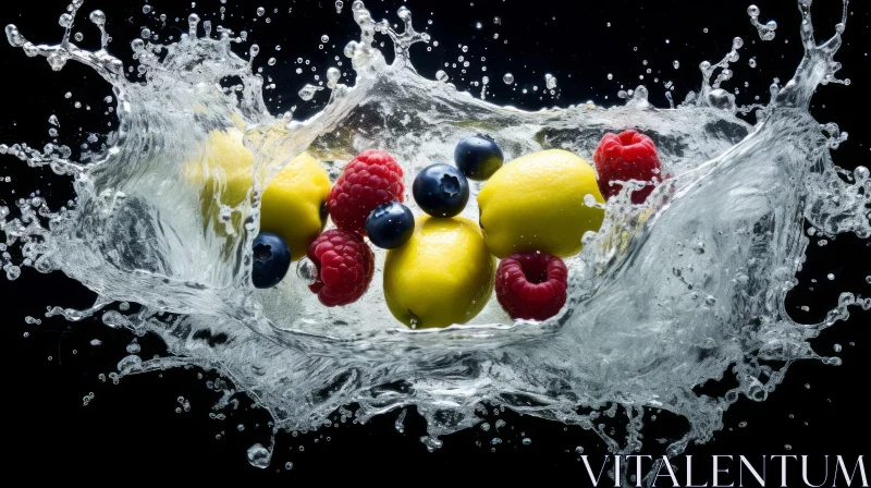 Refreshing Water Splash with Lemons and Berries AI Image