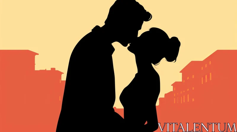 Romantic Cityscape Kiss Silhouette AI Image