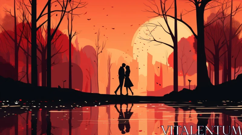 AI ART Romantic Forest Sunset Kiss