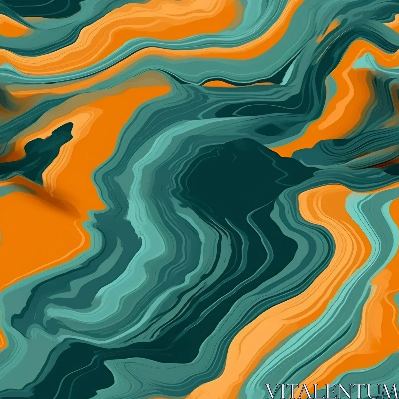 Teal and Orange Organic Waves Pattern AI Image