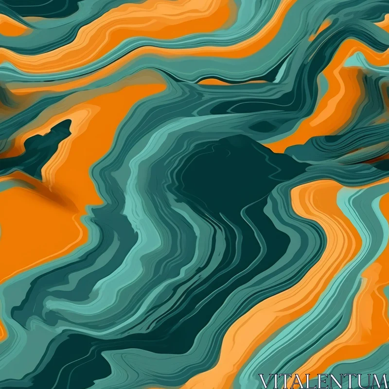 AI ART Teal and Orange Organic Waves Pattern