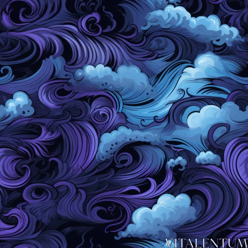 AI ART Tranquil Clouds and Waves Seamless Pattern