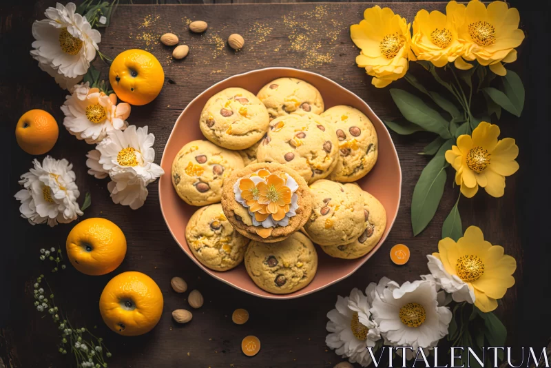 Vibrant Flowers and Delicious Cookies: A Captivating Still Life Composition AI Image