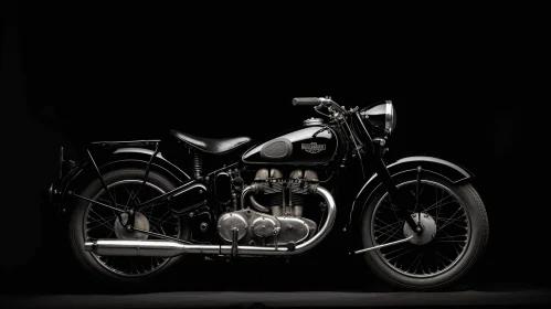 Vintage Black Motorcycle Artwork - Timeless Beauty in Pointillist Style