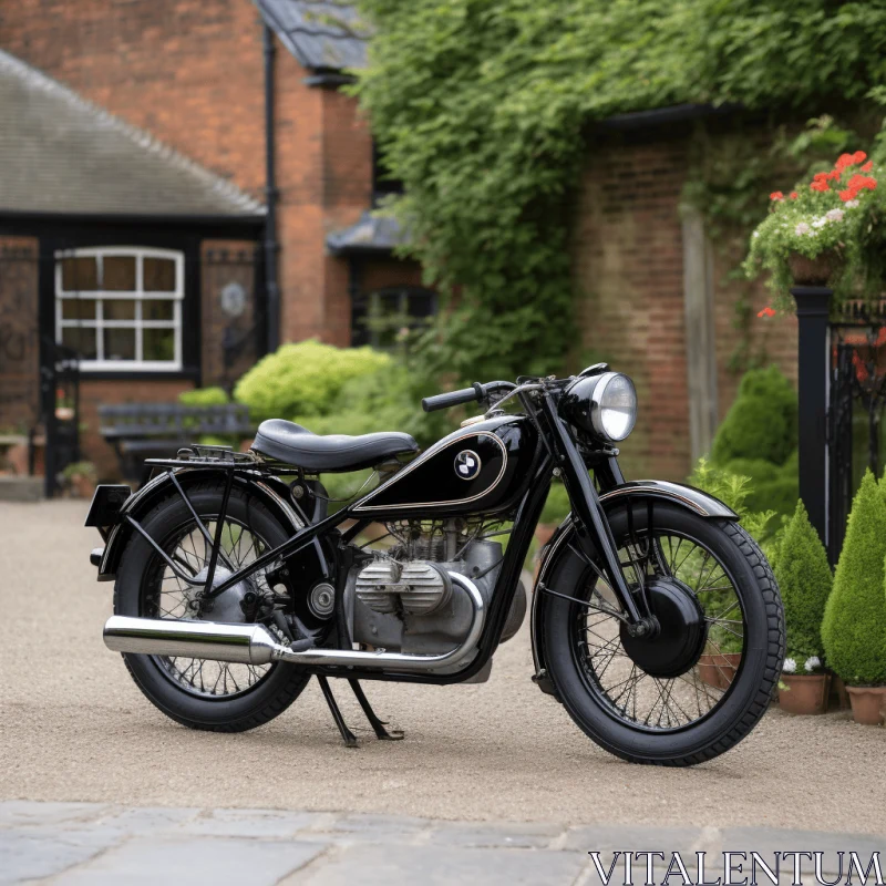 Vintage Motorcycle in English Countryside - Bold Chromaticity AI Image