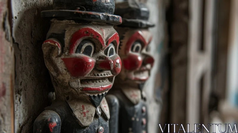 Wooden Clown Dolls: A Whimsical Close-Up AI Image