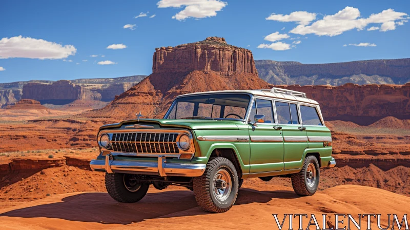 Classic American Car in a Desert Landscape AI Image