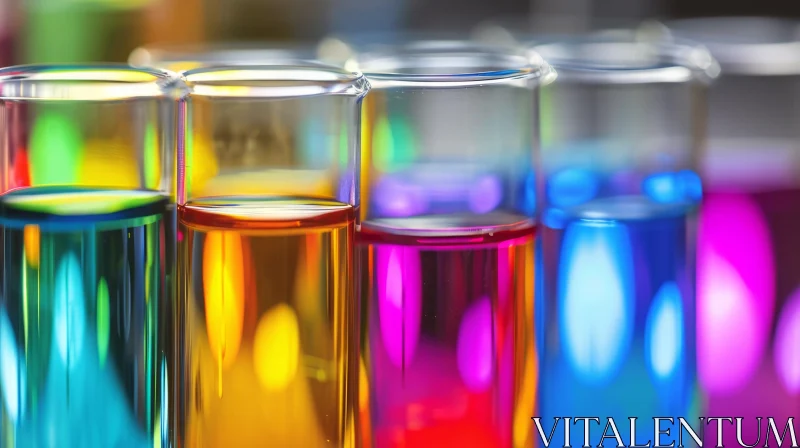 Colorful Test Tubes: Captivating Rainbow of Colored Liquids AI Image