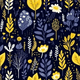 Delicate Floral Hand-Drawn Pattern on Dark Blue Background