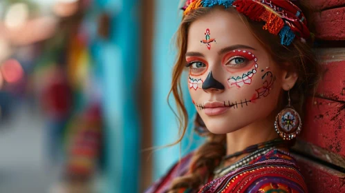 Dia de los Muertos-Inspired Face Painting: Captivating Portrait of a Young Woman