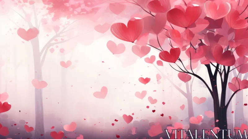 Enchanting Forest with Pink Heart-shaped Leaves AI Image