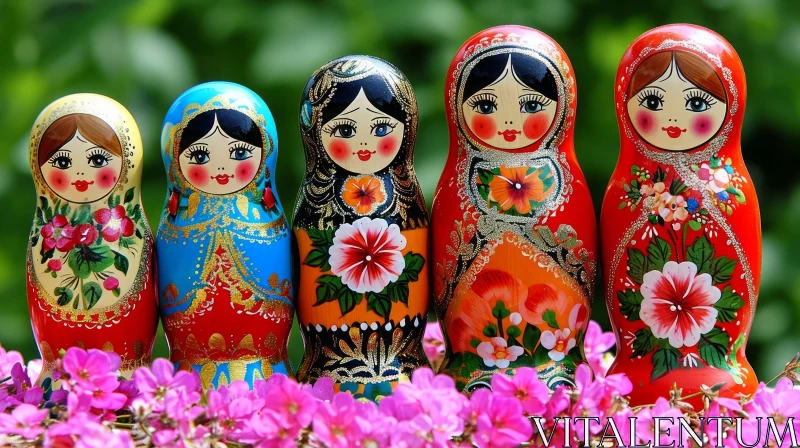 Enchanting Russian Nesting Dolls: A Colorful Display of Craftsmanship AI Image