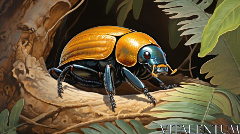 Golden Beetle Illustration in Tropical Rainforest AI Image