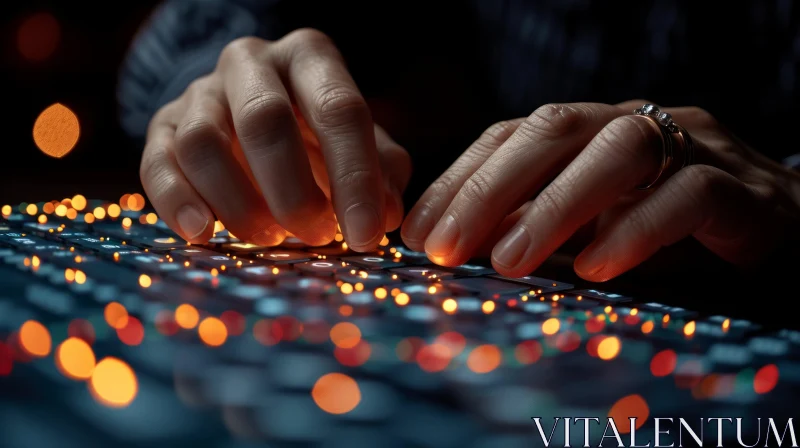 AI ART Graceful Typing on Backlit Keyboard - A Captivating Technology Photo