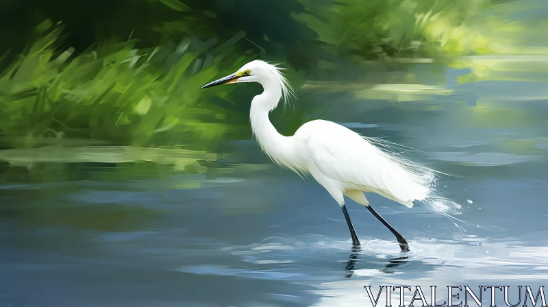 AI ART Great White Egret Painting in Lake