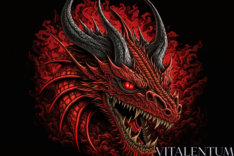 Intense and Fiery Red Dragon Head Illustration | Chiaroscuro Portraitures AI Image