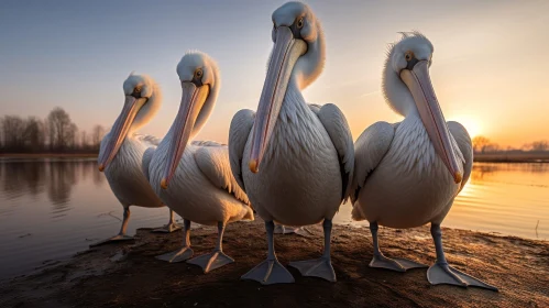 Pelicans at Sunset by the Lake