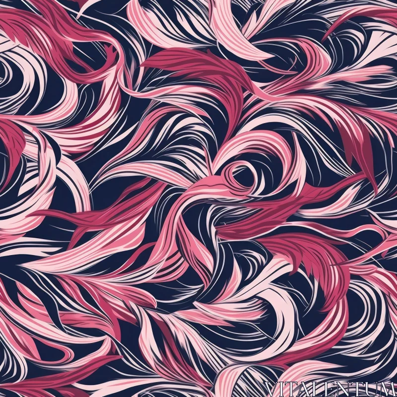Pink and White Curved Shapes Pattern on Dark Blue Background AI Image