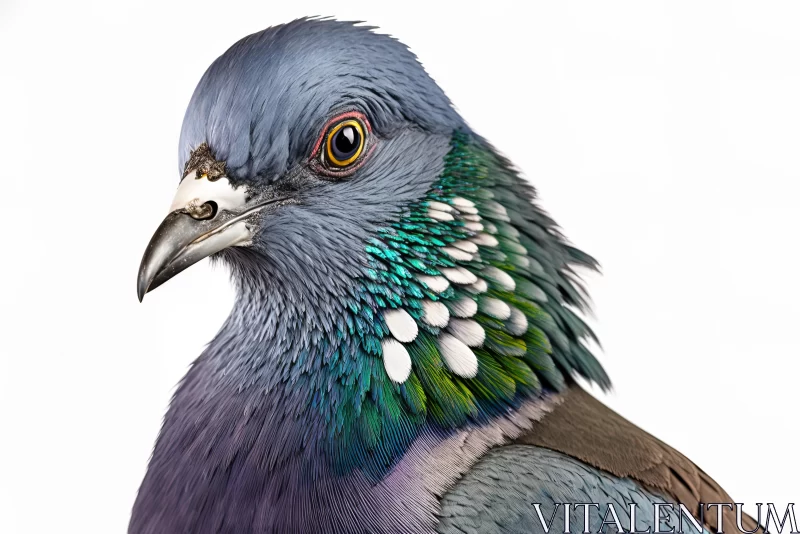 Realistic Pigeon Portraits with Green and Purple Feathers AI Image