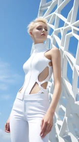 White Futuristic Jumpsuit Fashion Pose