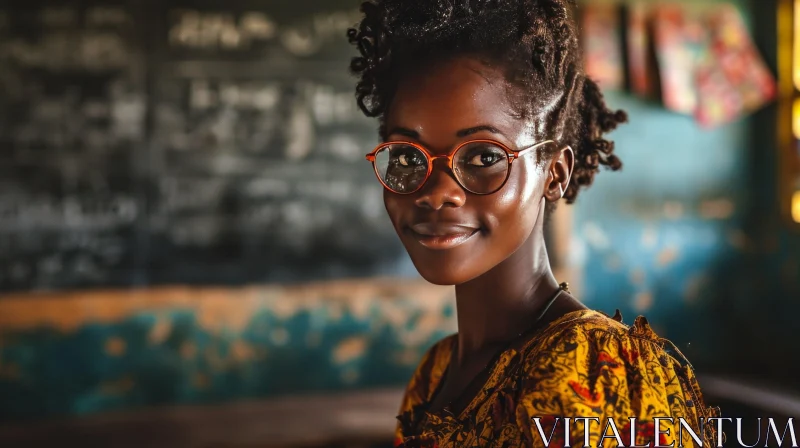 Young African Woman in Classroom - Captivating Close-Up Photo AI Image
