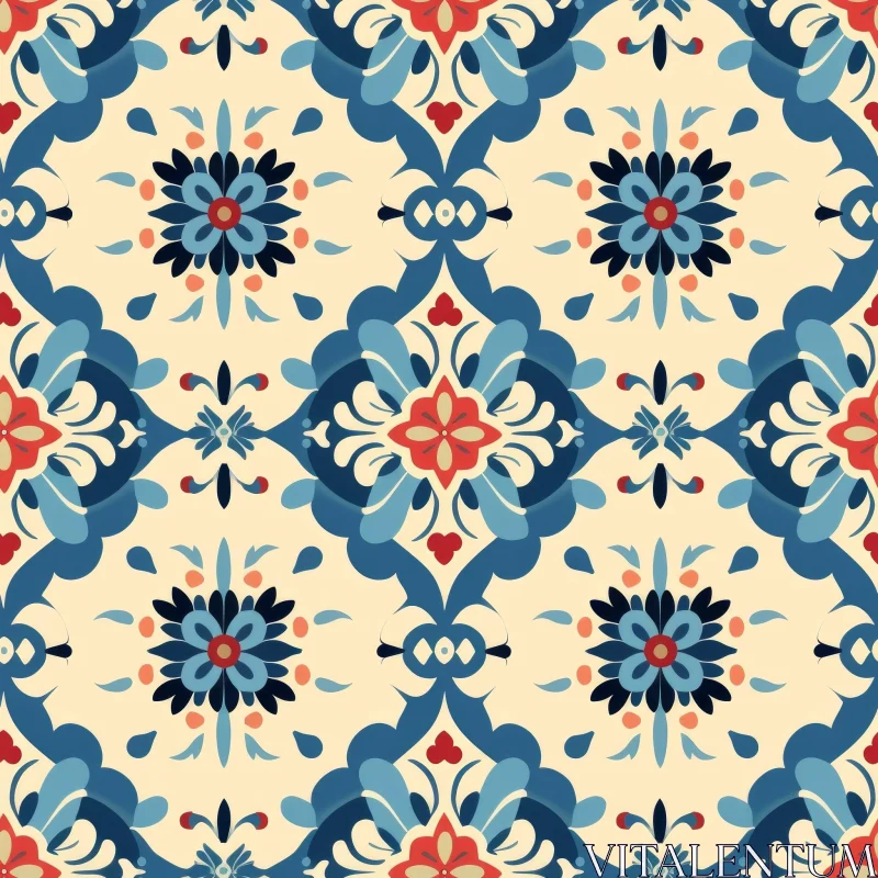 Blue and White Decorative Tile Pattern - Moroccan Style AI Image