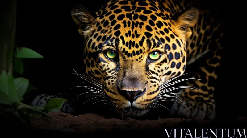 Close-Up Portrait of Jaguar with Green Eyes AI Image