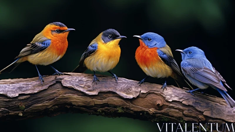 Colorful Birds on Branch: Nature Photography AI Image