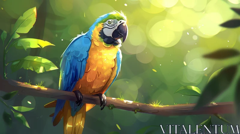 Colorful Parrot in Jungle Branch AI Image