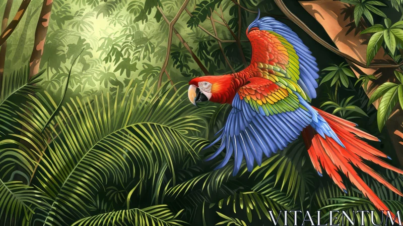 Colorful Parrot in Lush Jungle - Digital Painting AI Image